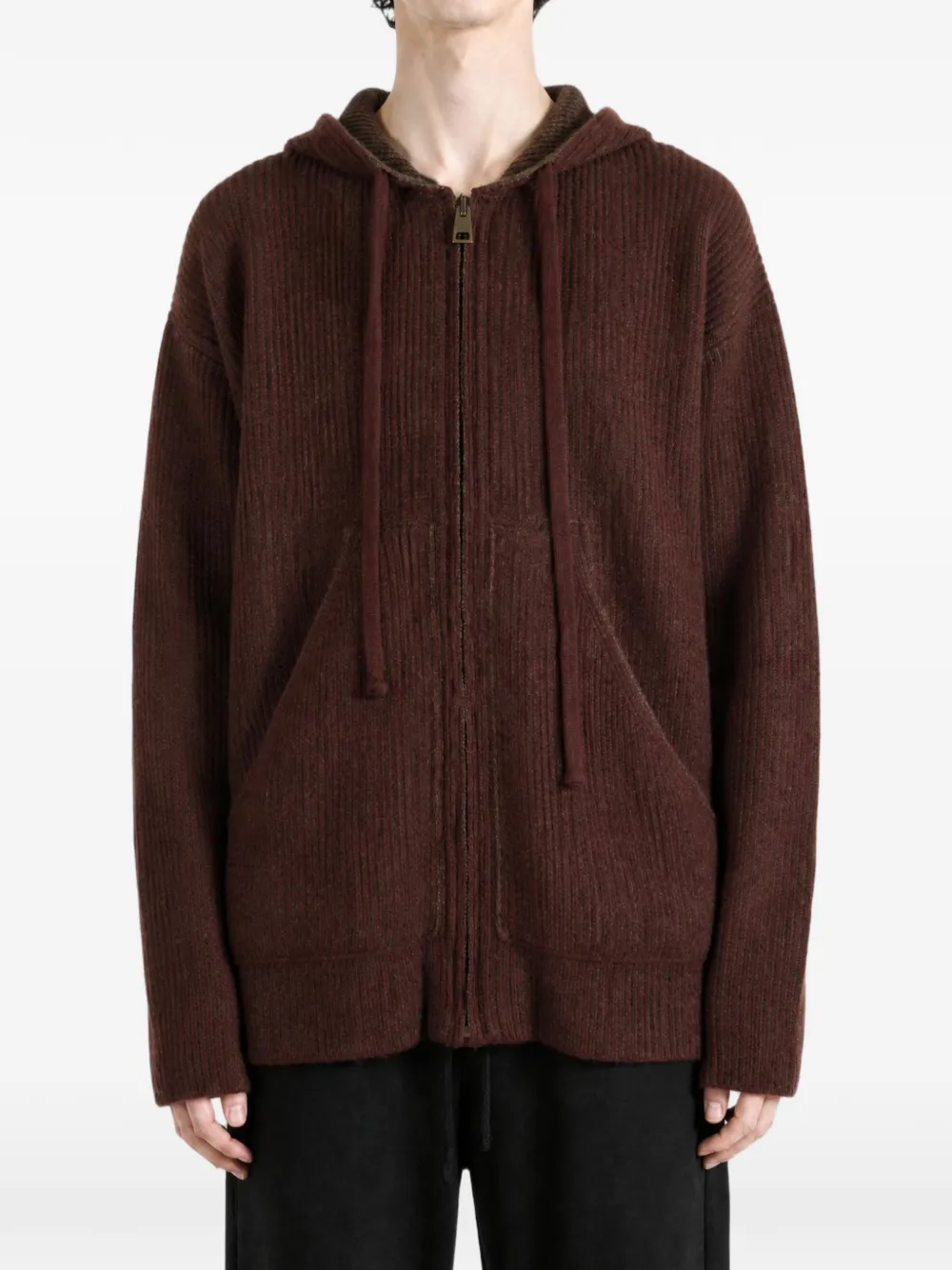 Uma Wang Ribgebreide hoodie Bruin
