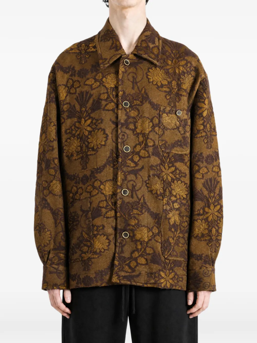 Uma Wang Jinn floral-jacquard button-up jacket Bruin