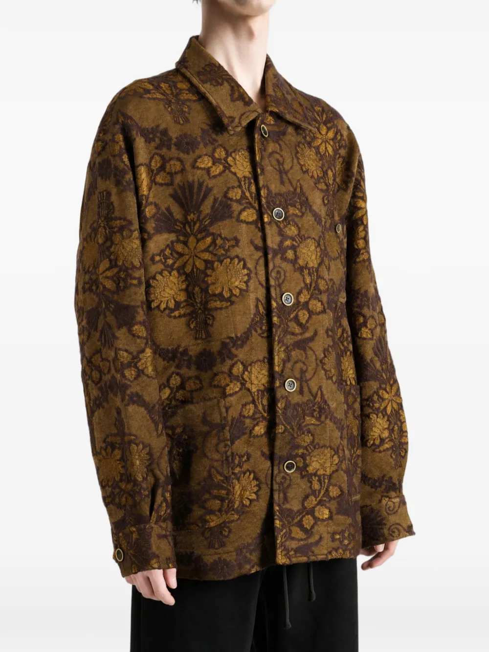 Uma Wang Jinn floral-jacquard button-up jacket Bruin