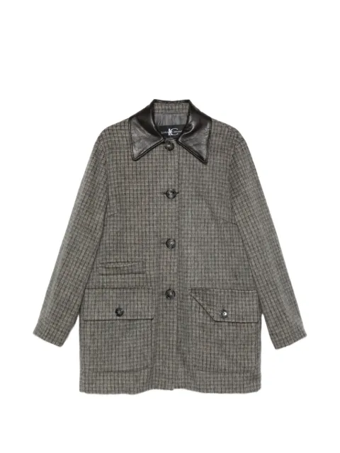 Luisa Cerano check-pattern leather-collar coat