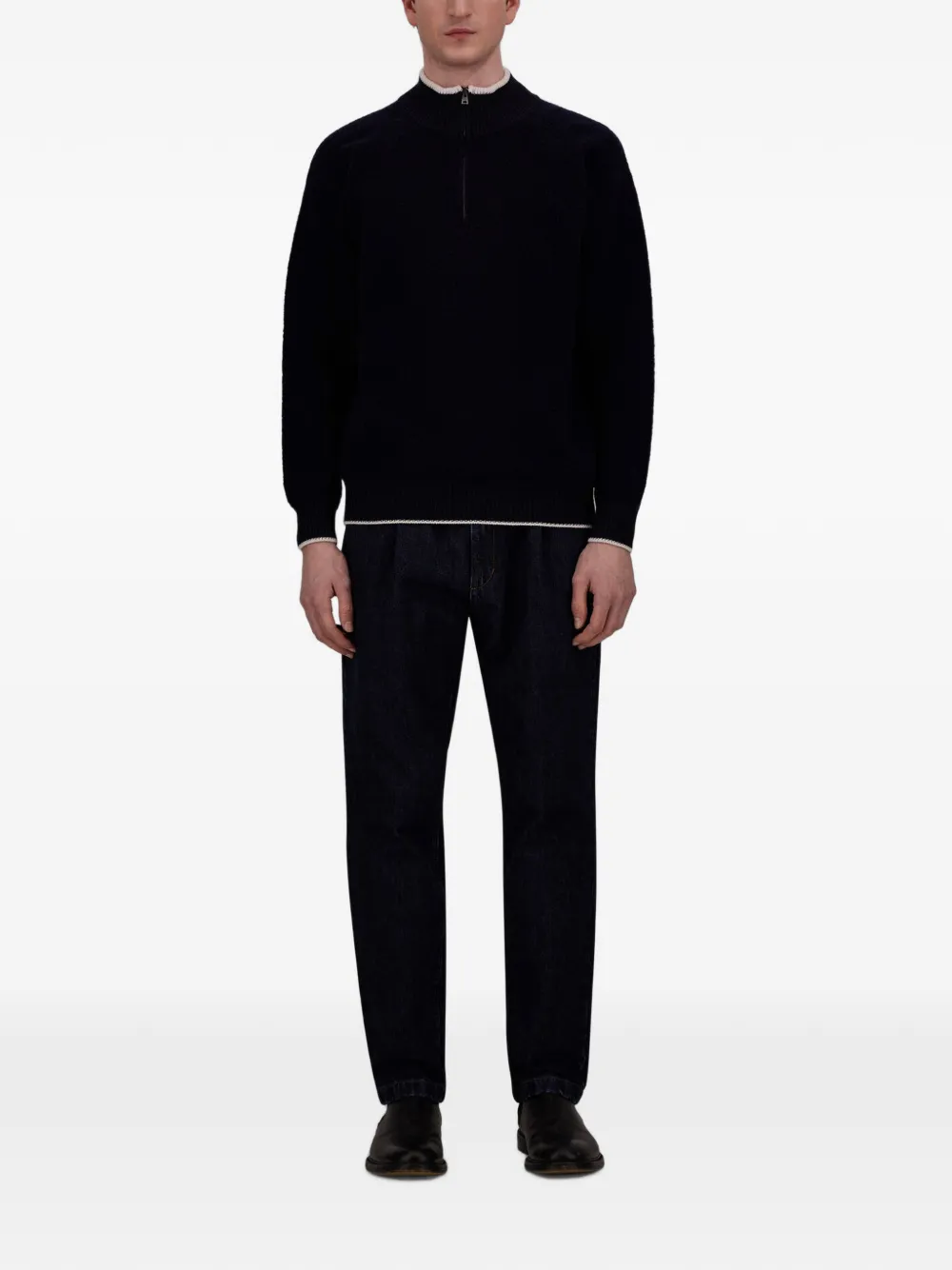 Herno Bouclé trui met halve rits Blauw