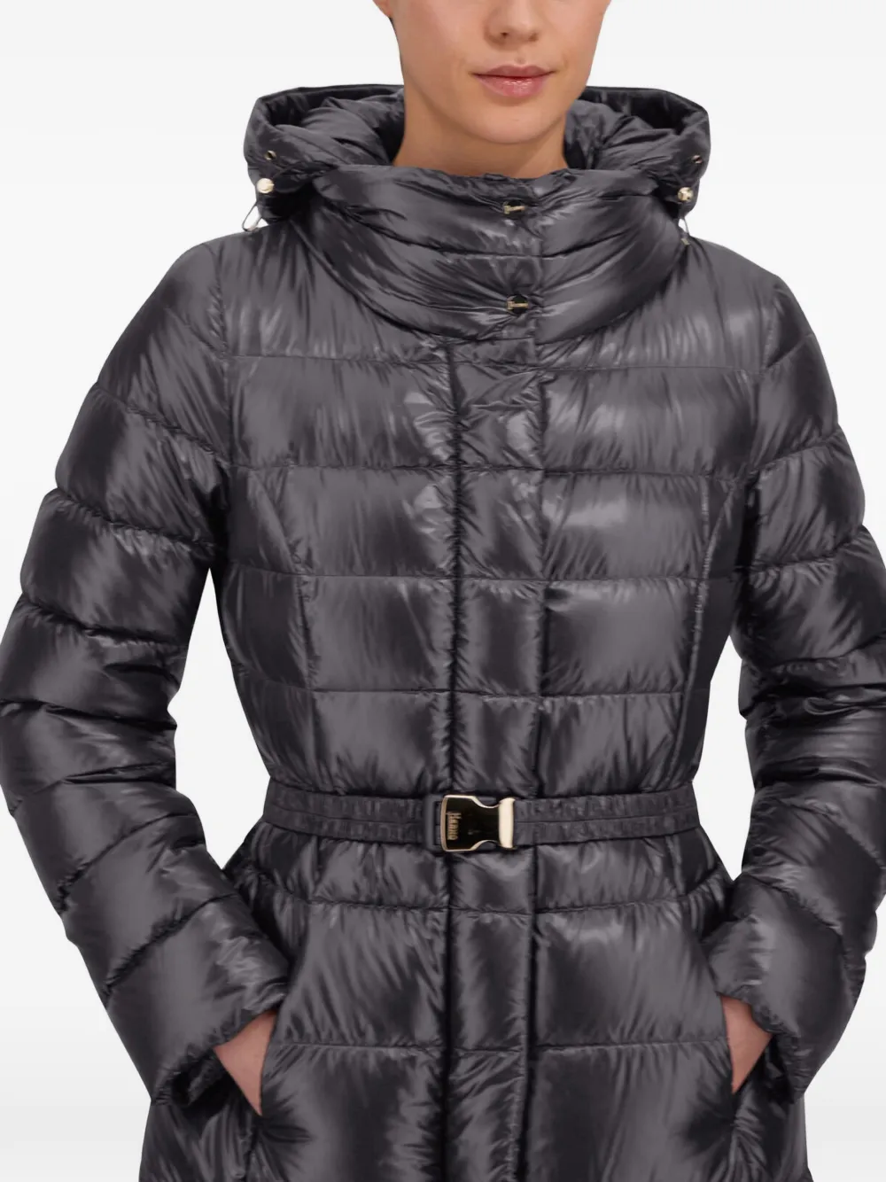 Herno Ultralight gewatteerde jas met enkele rij knopen en ceintuur Grijs