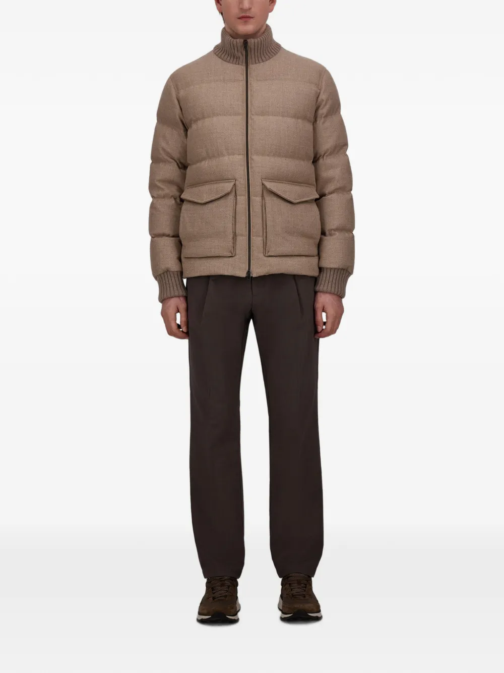 Herno Gewatteerd bomberjack van wollen tweed Beige