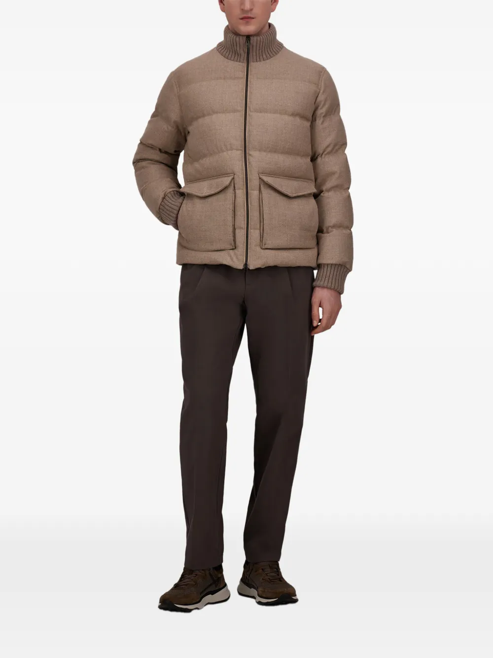 Herno Gewatteerd bomberjack van wollen tweed Beige