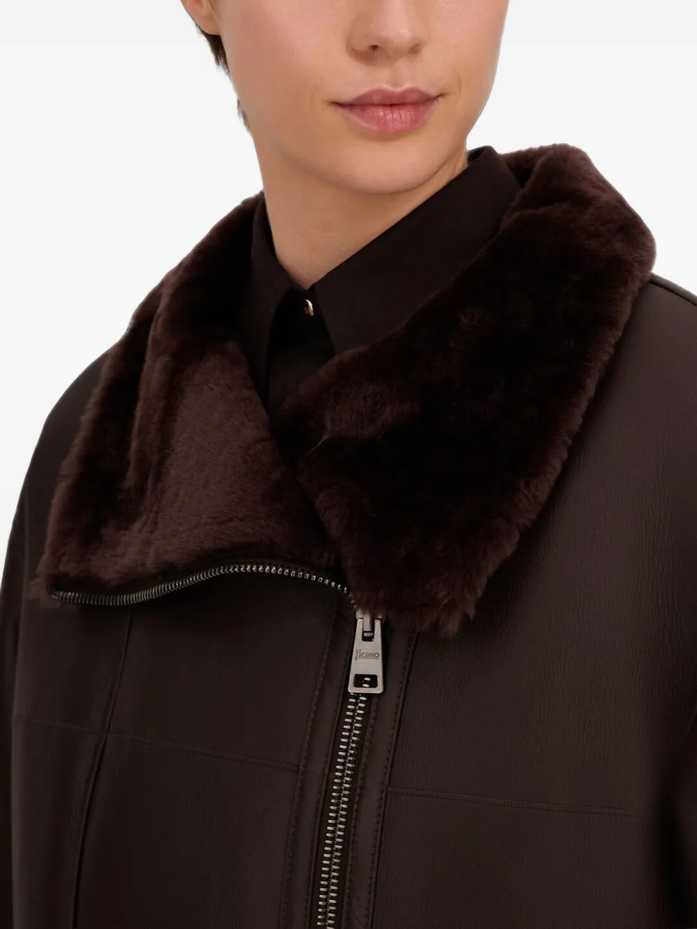Herno shearling-lined leather jacket Bruin