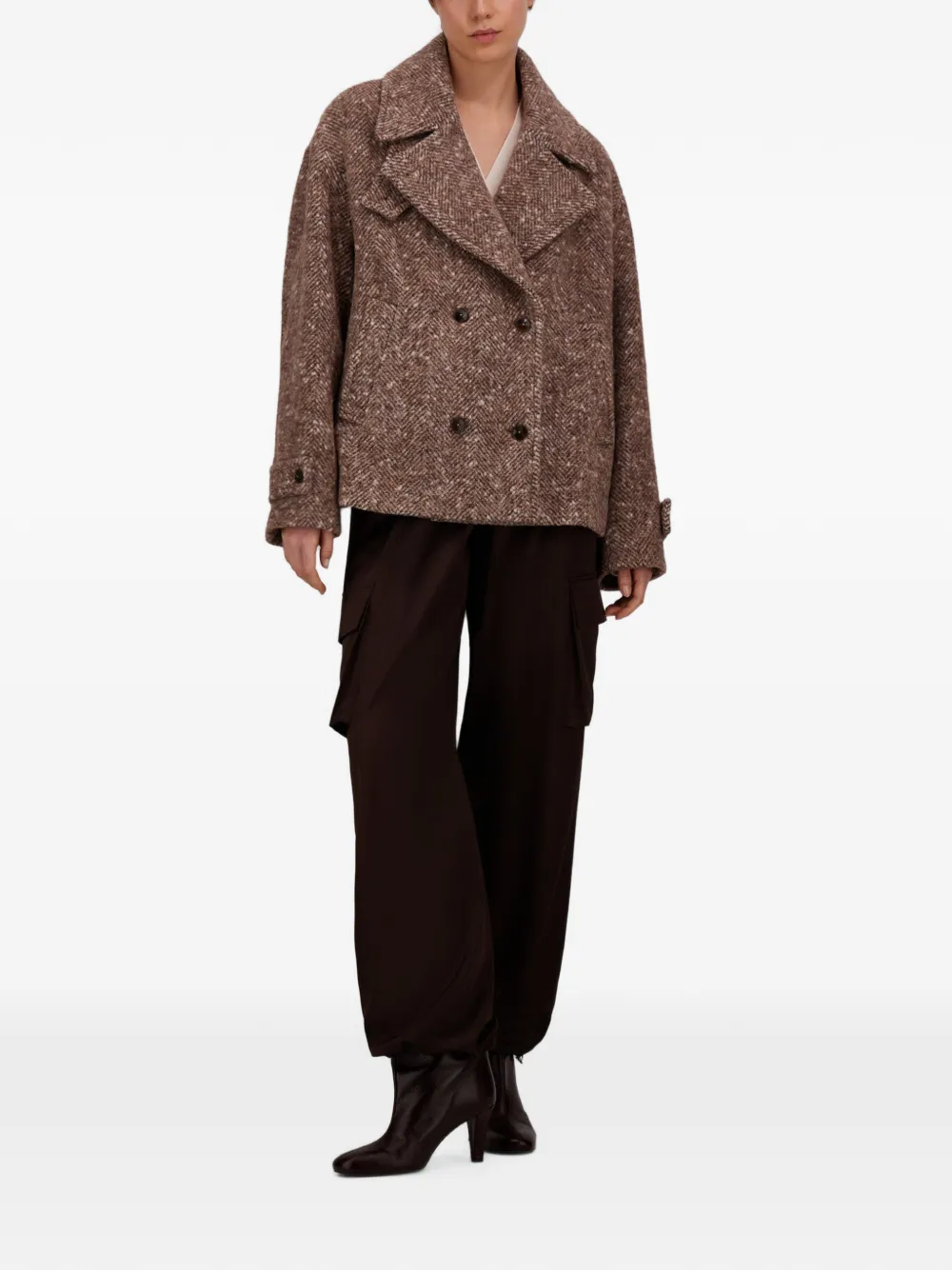 Herno Bouclé sailorjas met visgraat-patroon Bruin