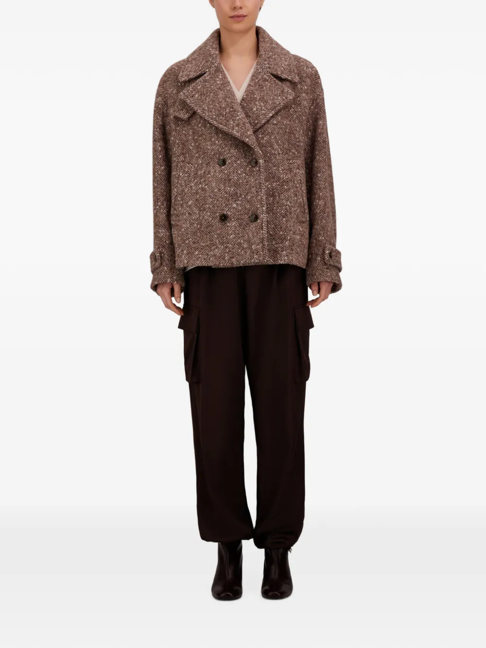 Herno Bouclé sailorjas met visgraat-patroon Bruin