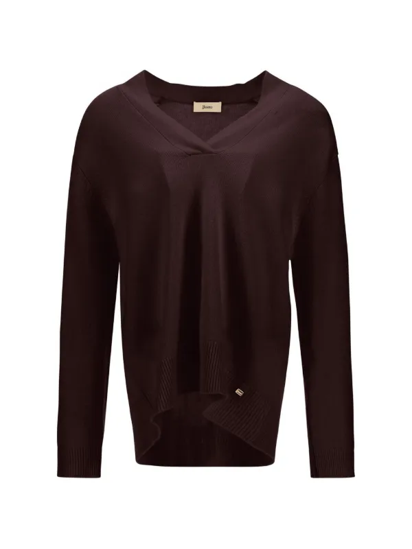 Herno Stocking-stitch V-neck Sweater in Brown