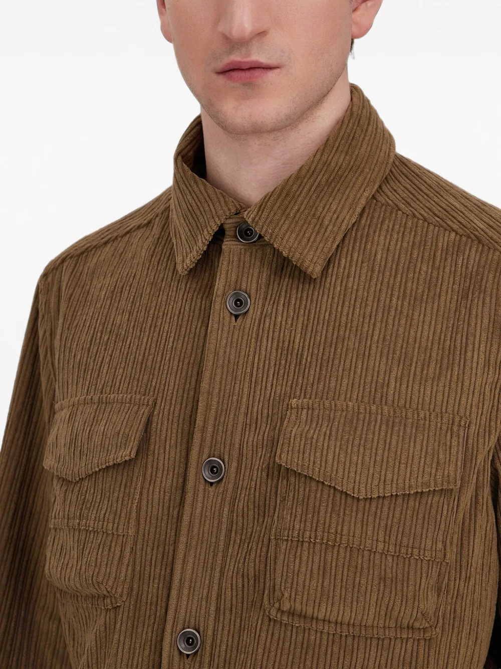 Herno Shirtjack met ribfluweeltextuur en knoopsluiting Bruin