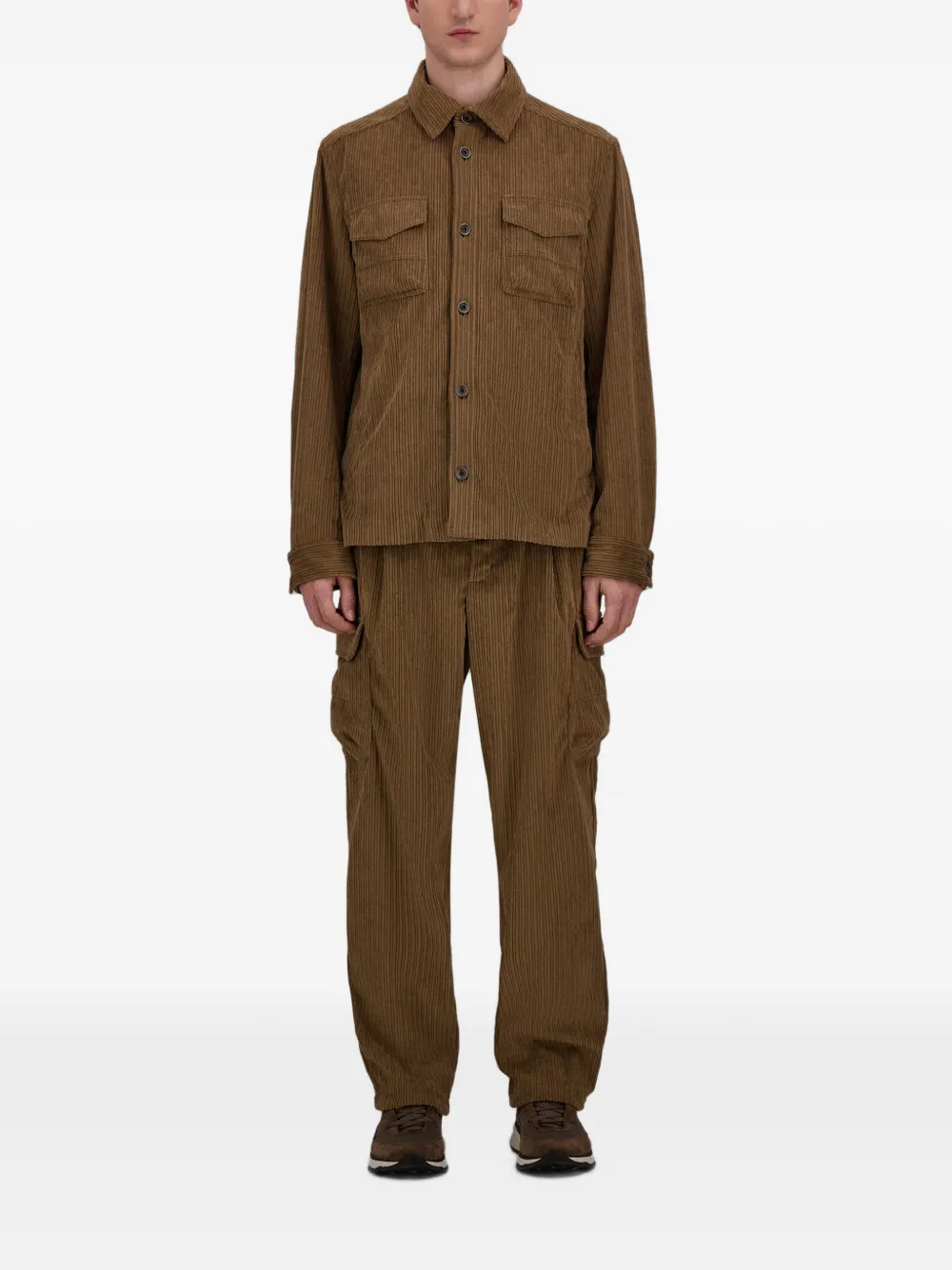 Herno Shirtjack met ribfluweeltextuur en knoopsluiting Bruin