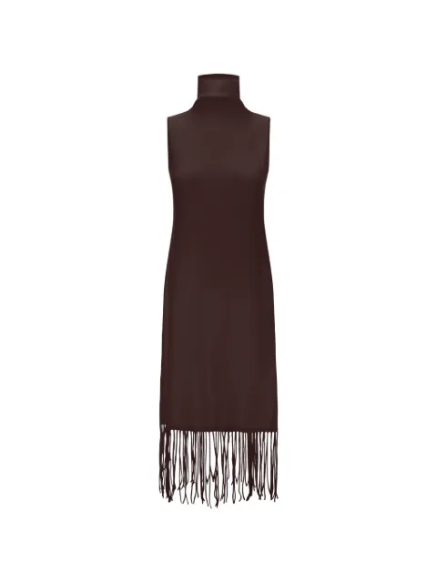 Herno fringe-hem high-neck fitted midi dress