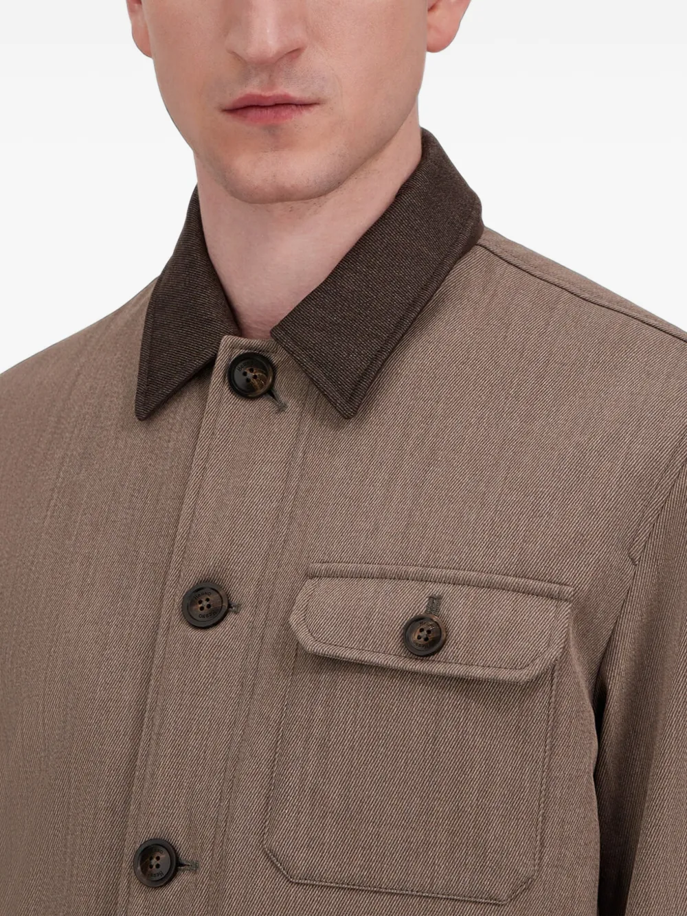 Herno Fijnwollen shirtjack met borstzak en knoopsluiting Bruin