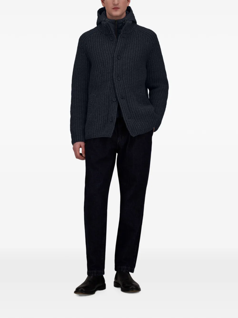 Herno Kabelgebreid vest met maïskolfstiksels Blauw