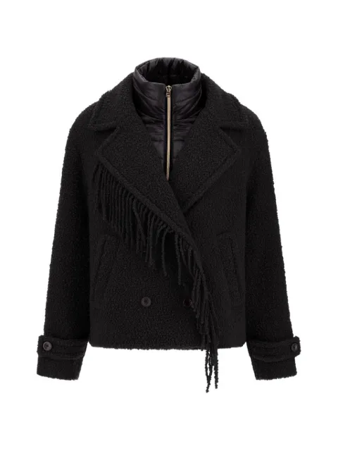 Herno fringe-detail bouclé peacoat