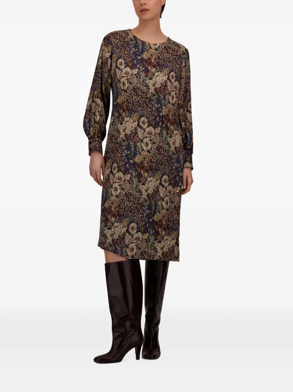 Herno Midi-jurk met bloemenprint Bruin
