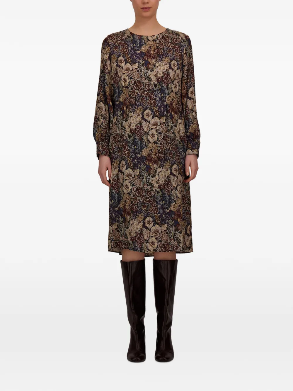 Herno Midi-jurk met bloemenprint Bruin