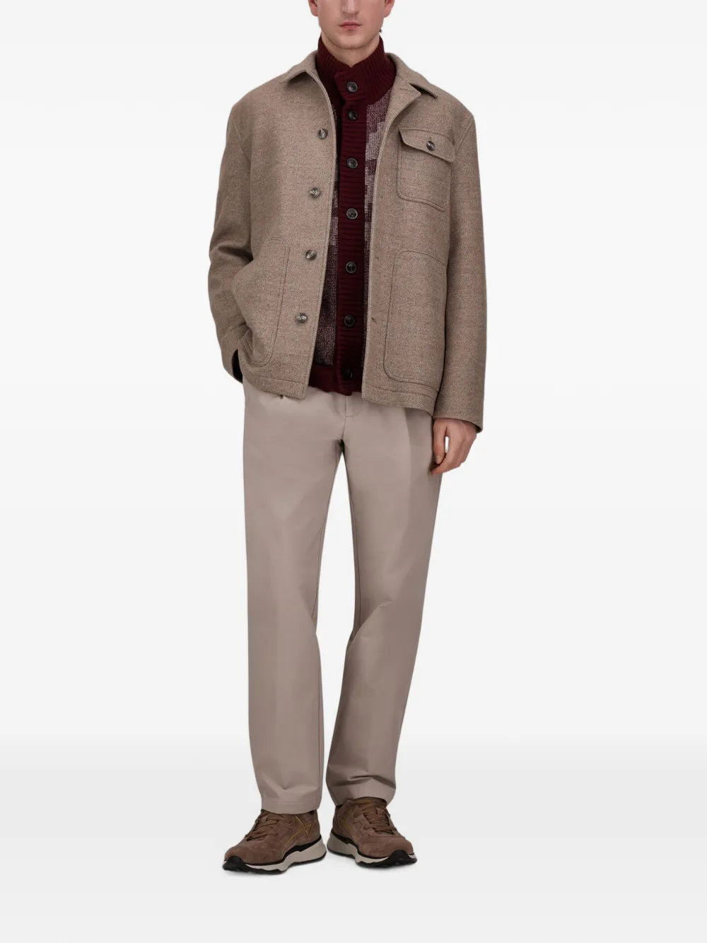 Herno Twill shirtjack van scheerwol Beige