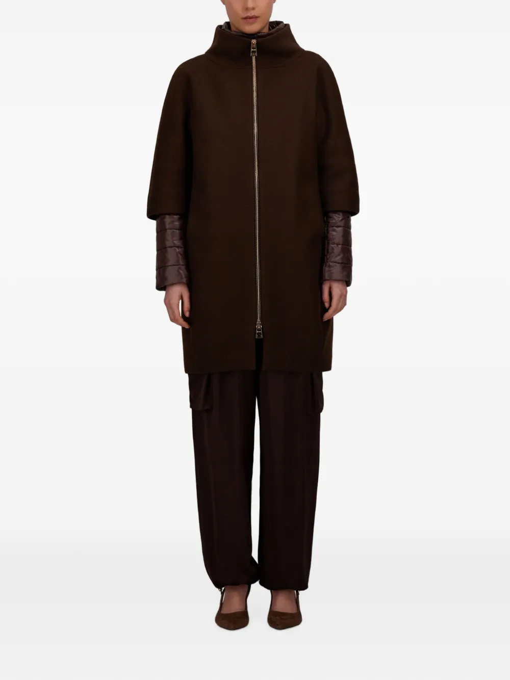 Herno Wollen jas met Nylon Ultralight-borststuk Bruin
