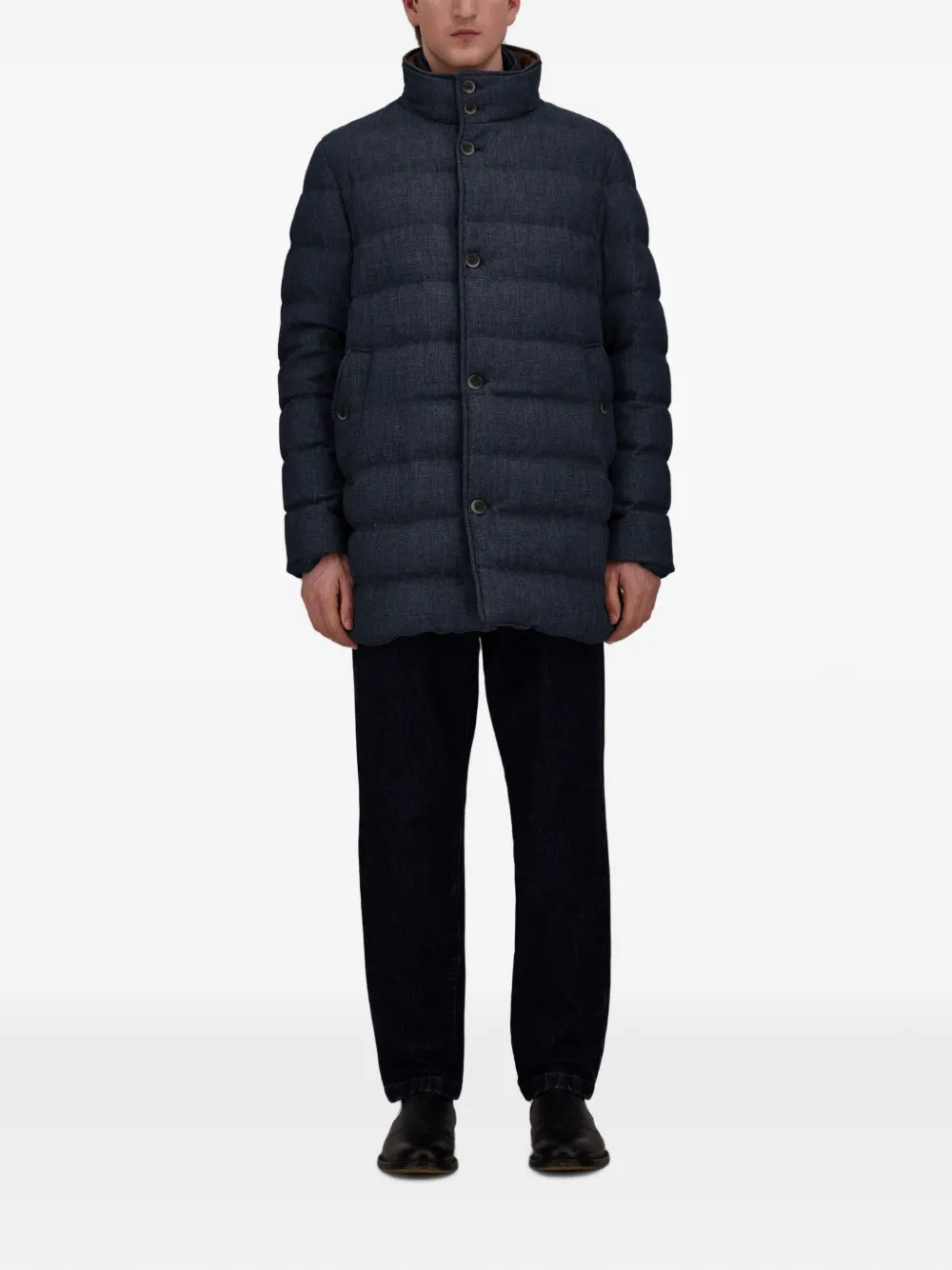 Herno quilted wool-blend carcoat Blauw