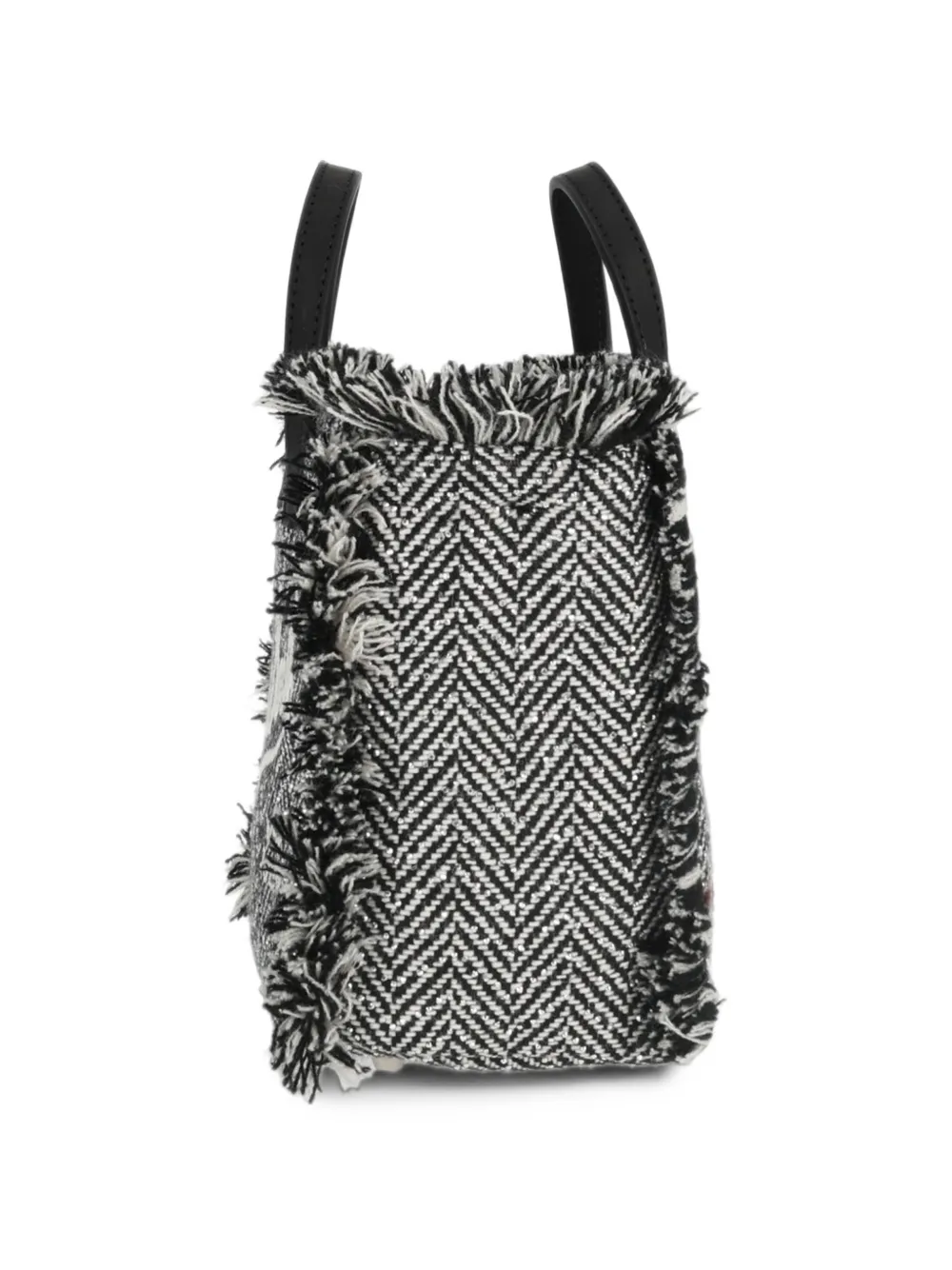 MC2 Saint Barth Shopper met visgraatpatroon en franje Zwart