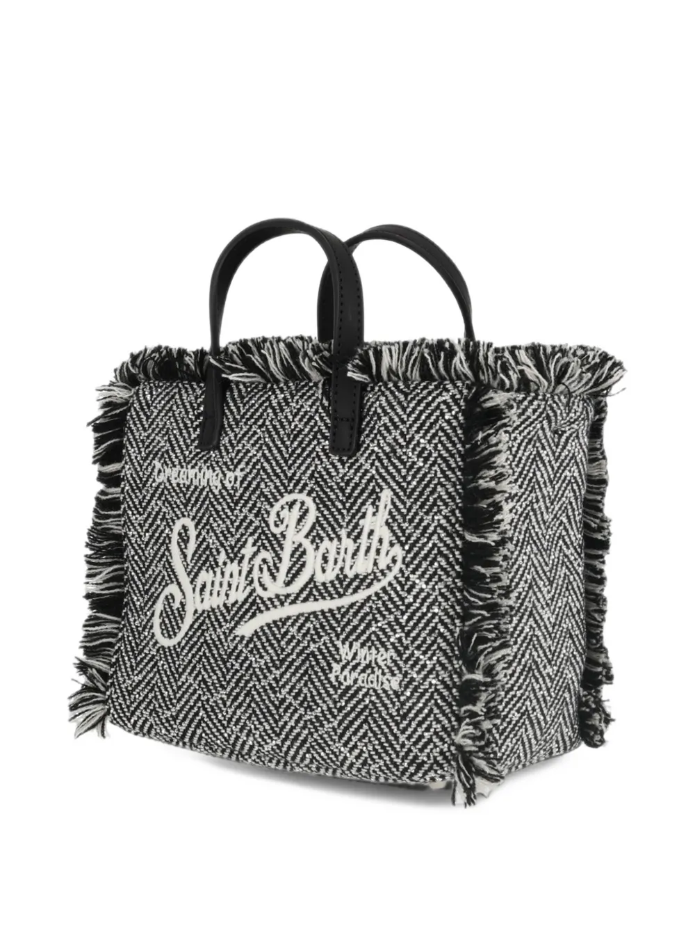 MC2 Saint Barth Shopper met visgraatpatroon en franje Zwart