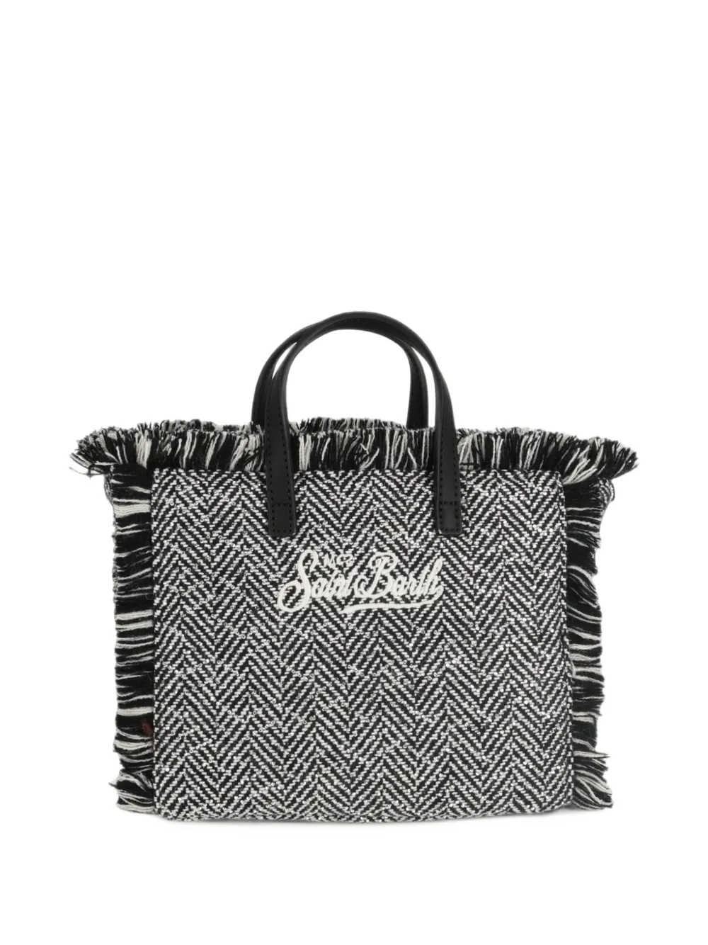 MC2 Saint Barth Shopper met visgraatpatroon en franje Zwart