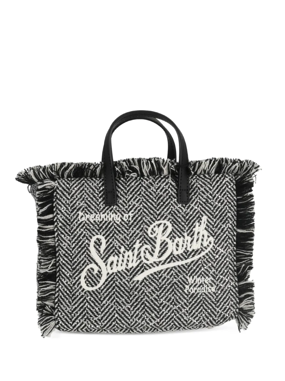 MC2 Saint Barth Shopper met visgraatpatroon en franje Zwart