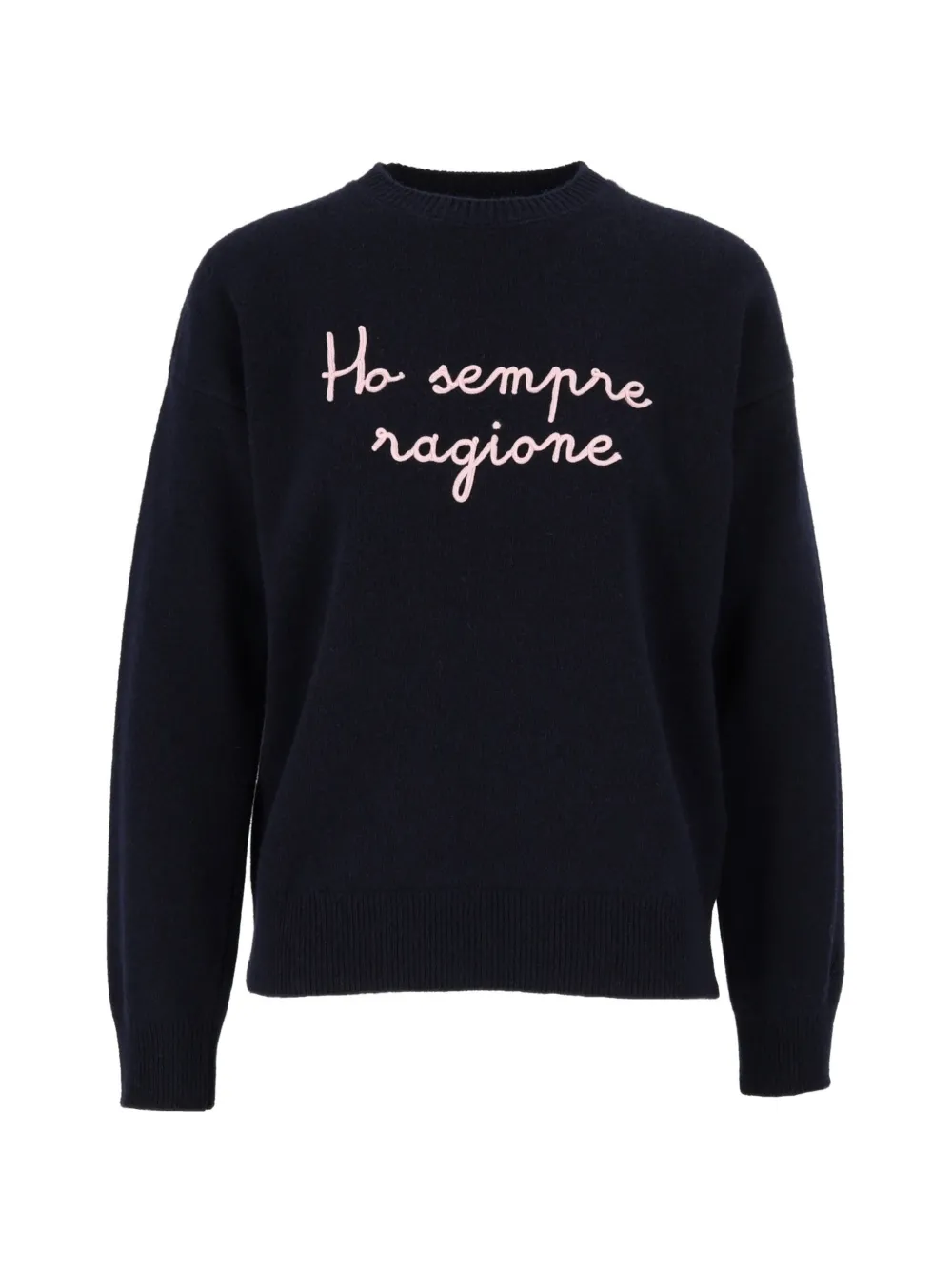 MC2 Saint Barth navy-blue Tessa wool and cashmere blend crewneck knit with Ho Sempre Ragione embroidery Blauw