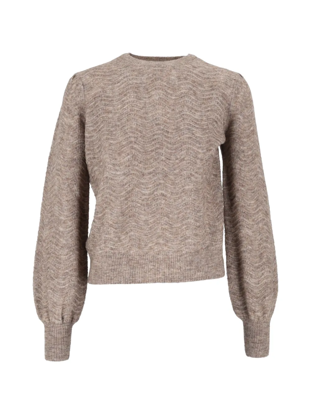 MC2 Saint Barth nut Marienne soft alpaca wool blend crewneck knit with wave stitch Beige