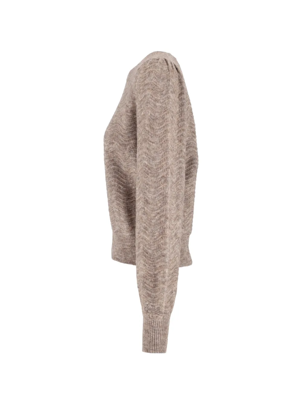 MC2 Saint Barth nut Marienne soft alpaca wool blend crewneck knit with wave stitch Beige