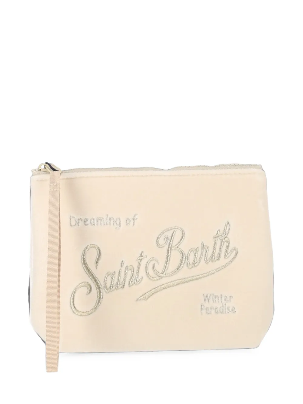 MC2 Saint Barth Aline embroidered velvet clutch bag - Tons neutres