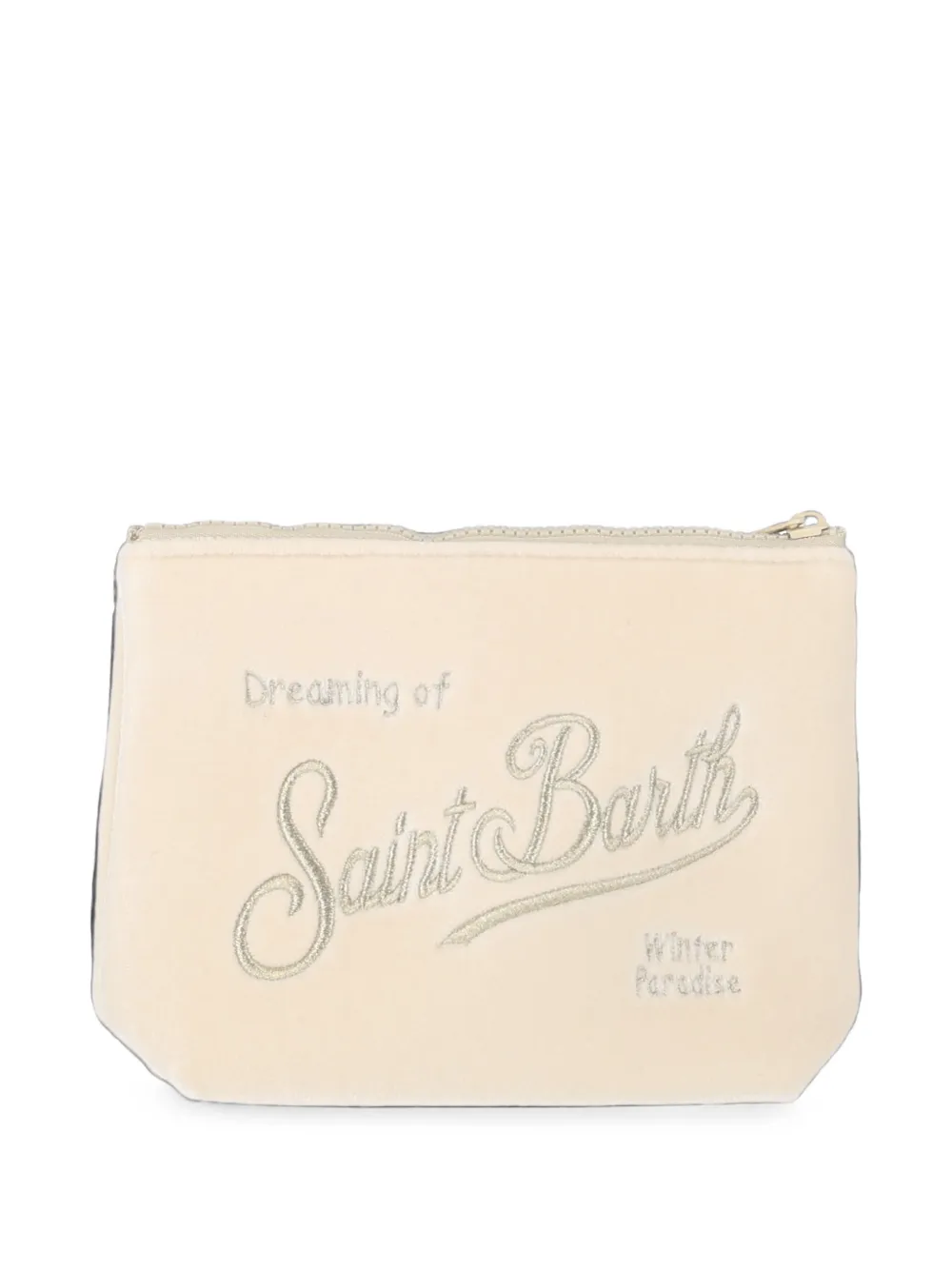 MC2 Saint Barth Aline embroidered velvet clutch bag Beige
