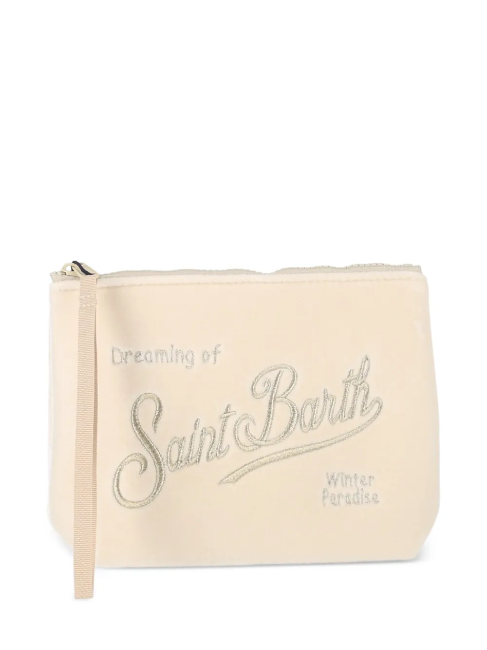 MC2 Saint Barth Aline embroidered velvet clutch bag Beige