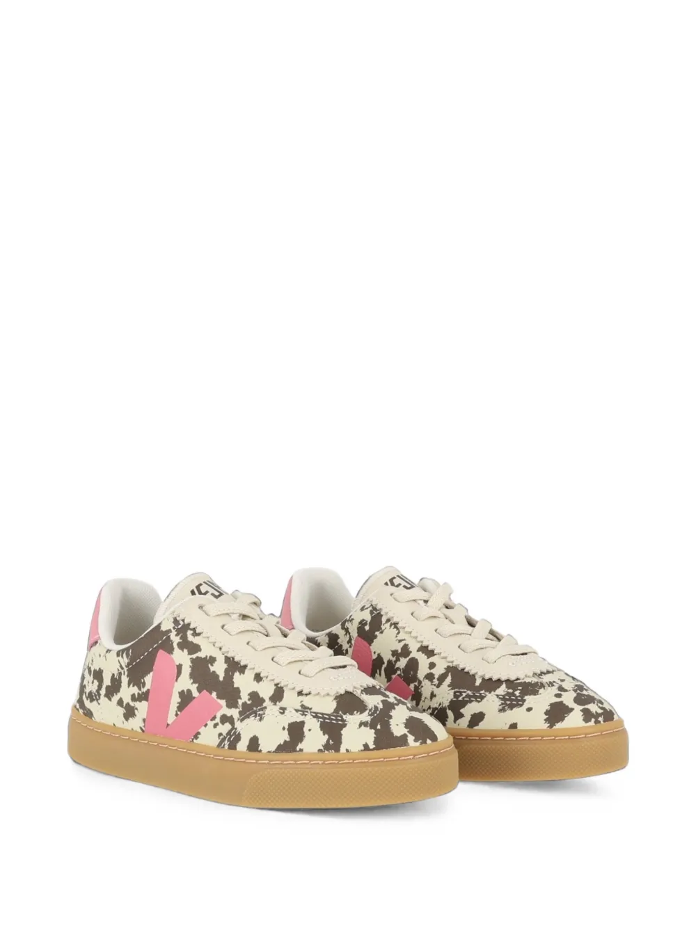 VEJA Kids Volley cow-print leather sneakers Beige