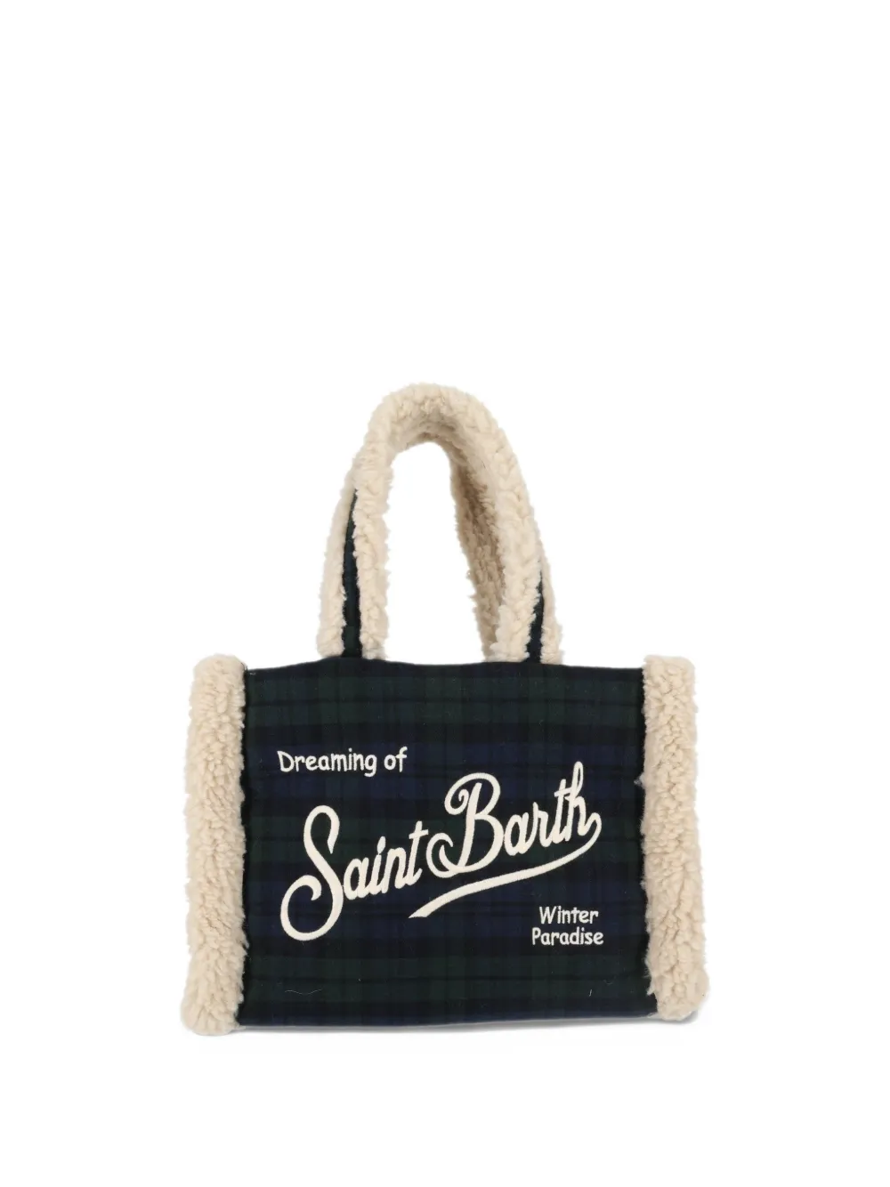 MC2 Saint Barth Kids Colette shearling-trim tartan tote bag Blauw