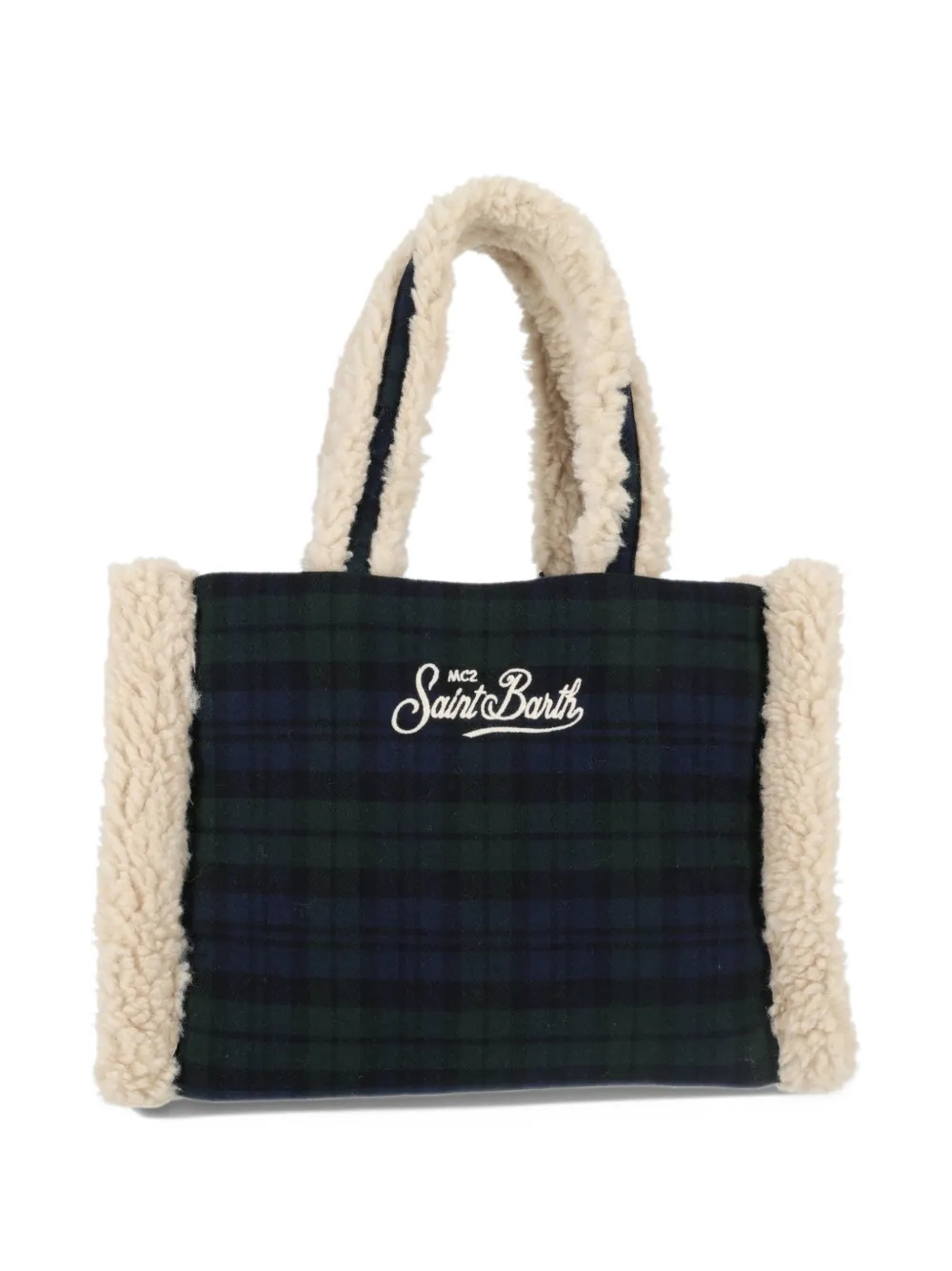 MC2 Saint Barth Kids Colette shearling-trim tartan tote bag Blauw