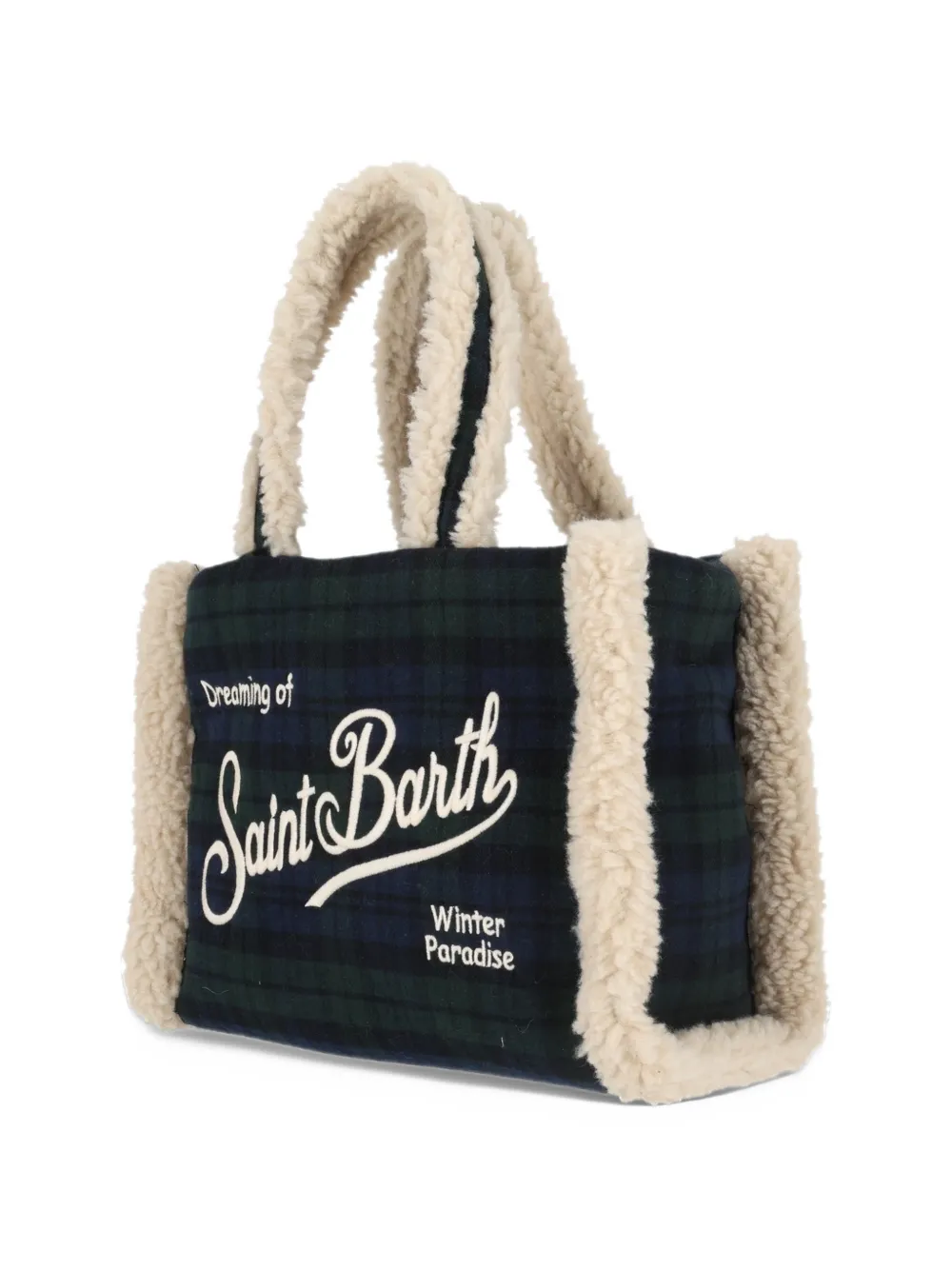 MC2 Saint Barth Kids Colette shearling-trim tartan tote bag Blauw