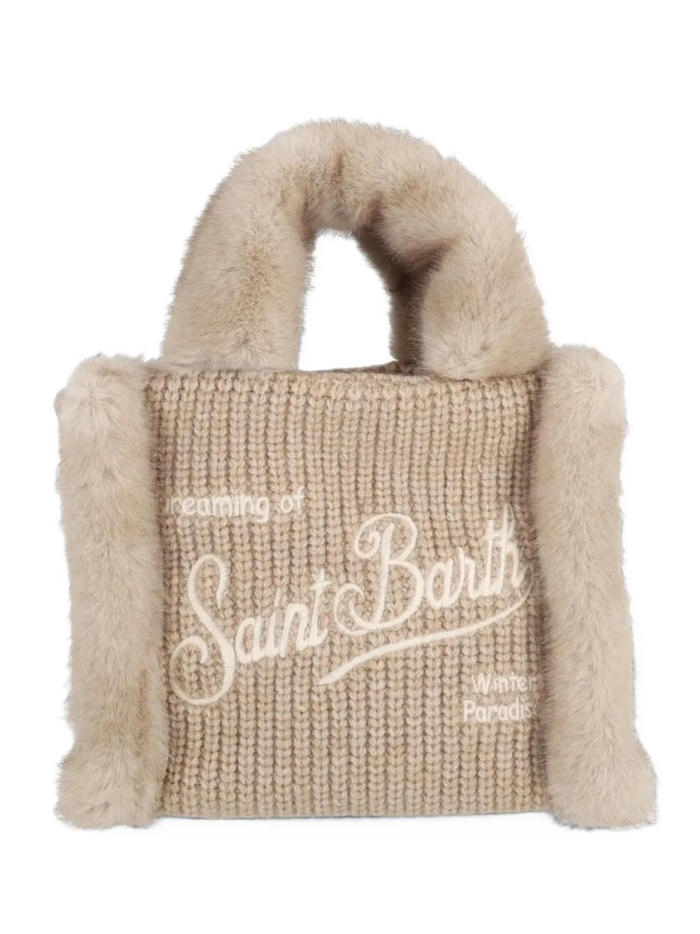 MC2 Saint Barth Vanity lammy geribbelde mini-handtas van beige met lammy wolblend