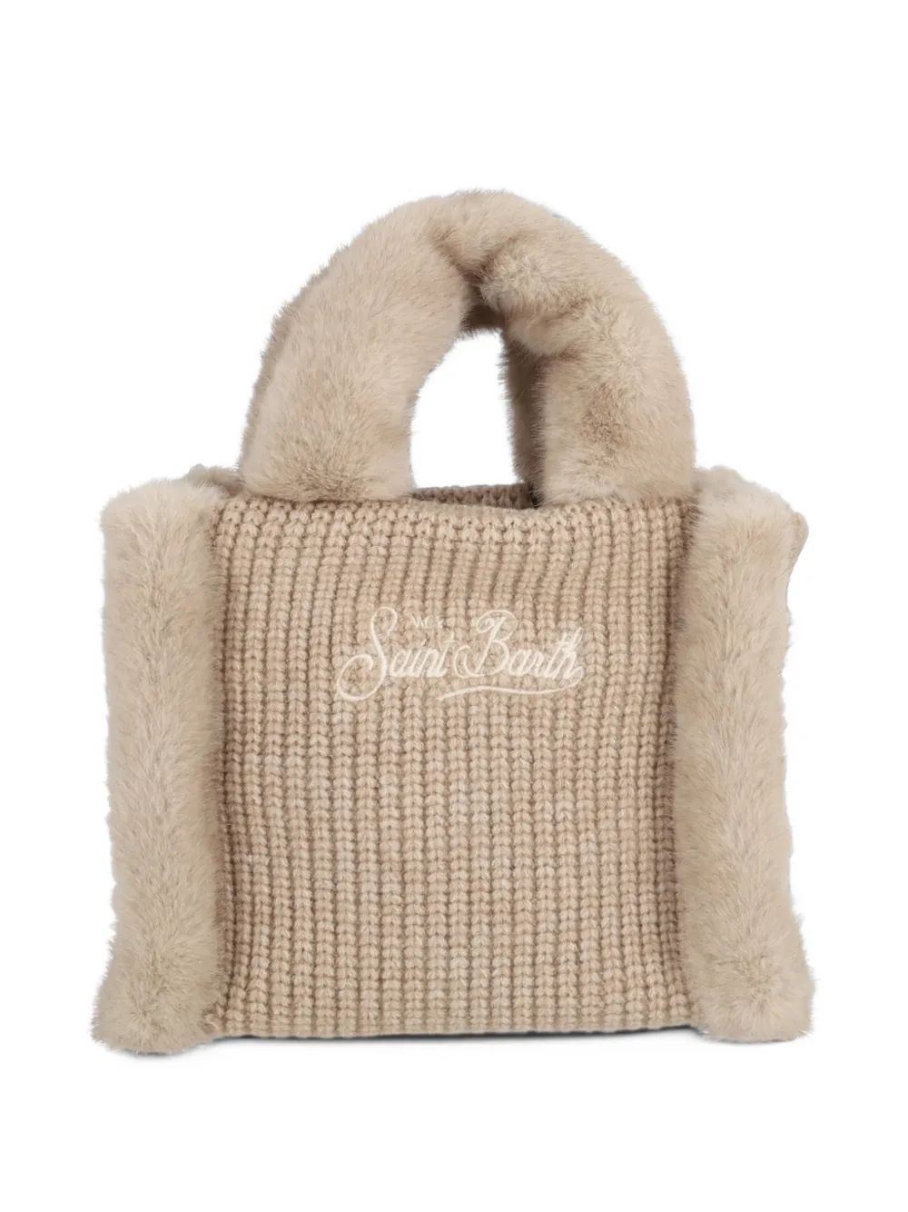 MC2 Saint Barth Vanity lammy geribbelde mini-handtas van beige met lammy wolblend
