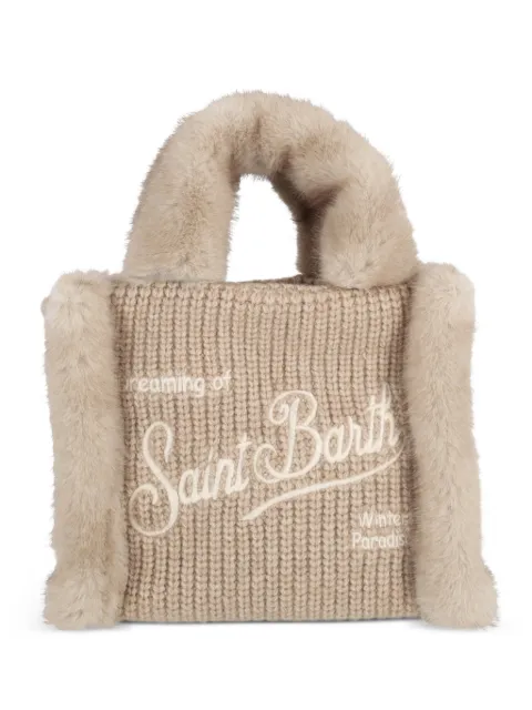 MC2 Saint Barth Vanity mini shearling rib handbag in beige ribbed wool blend with shearling