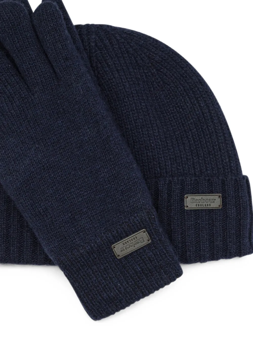Barbour Ribgebreide muts en handschoenen Blauw