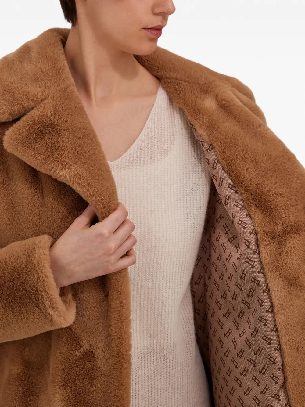 Herno Jas met revers en imitatiebont Bruin