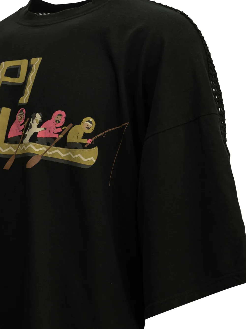 KAPITAL T-shirt met mesh achterkant en logoprint Zwart