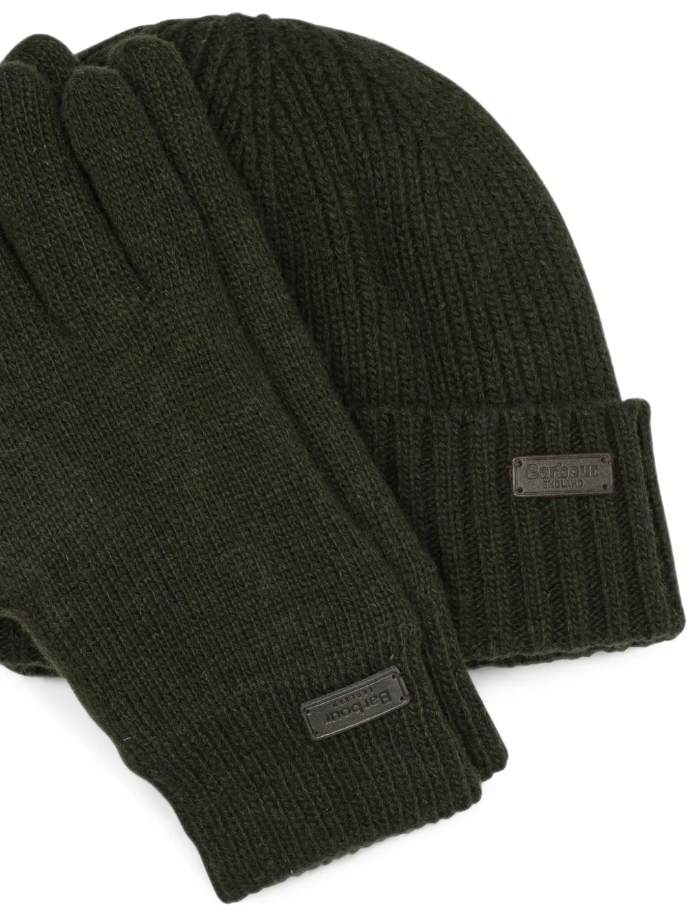 Barbour Geribbelde muts en handschoenen Groen