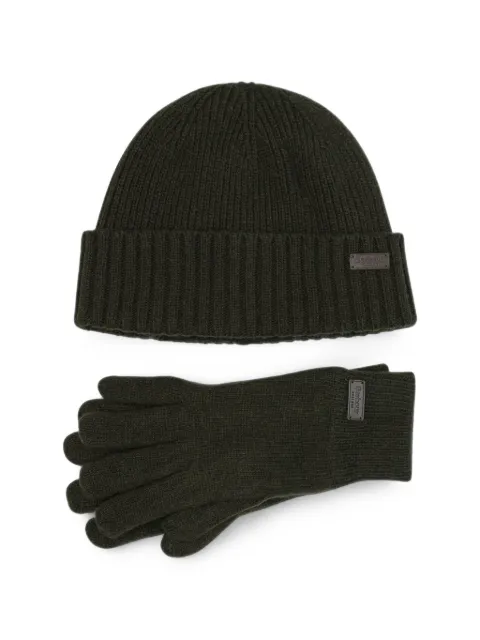 Barbour ribbed beanie hat and gloves set