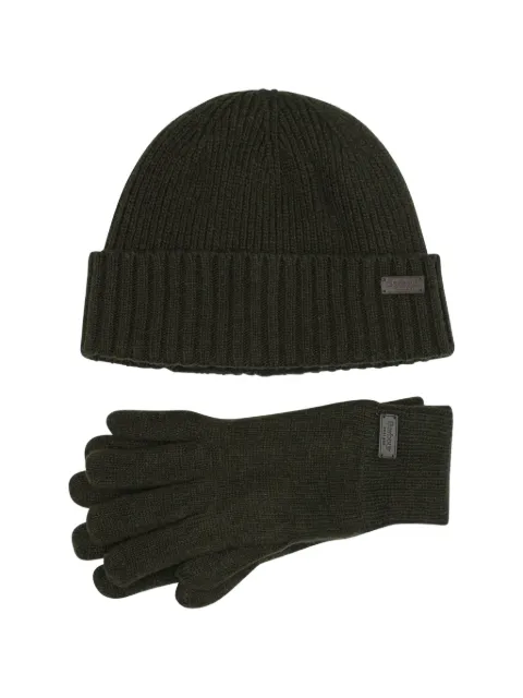 Barbour Carlton ribbed beanie hat and gloves set