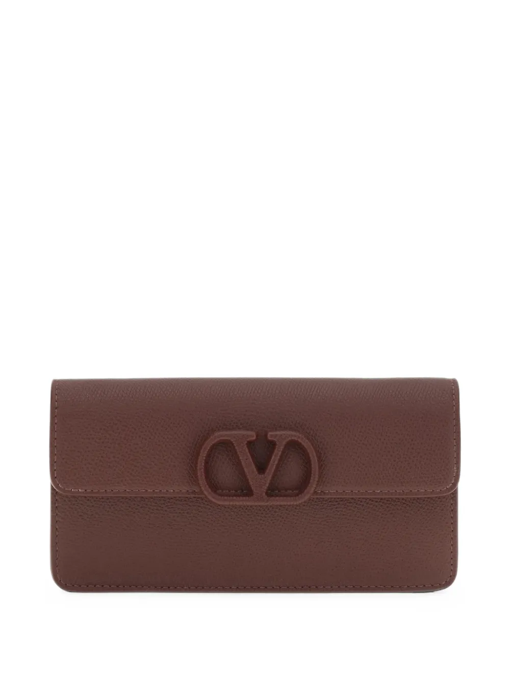 Valentino Garavani VLogo Signature grainy calfskin wallet with chain - Marrone