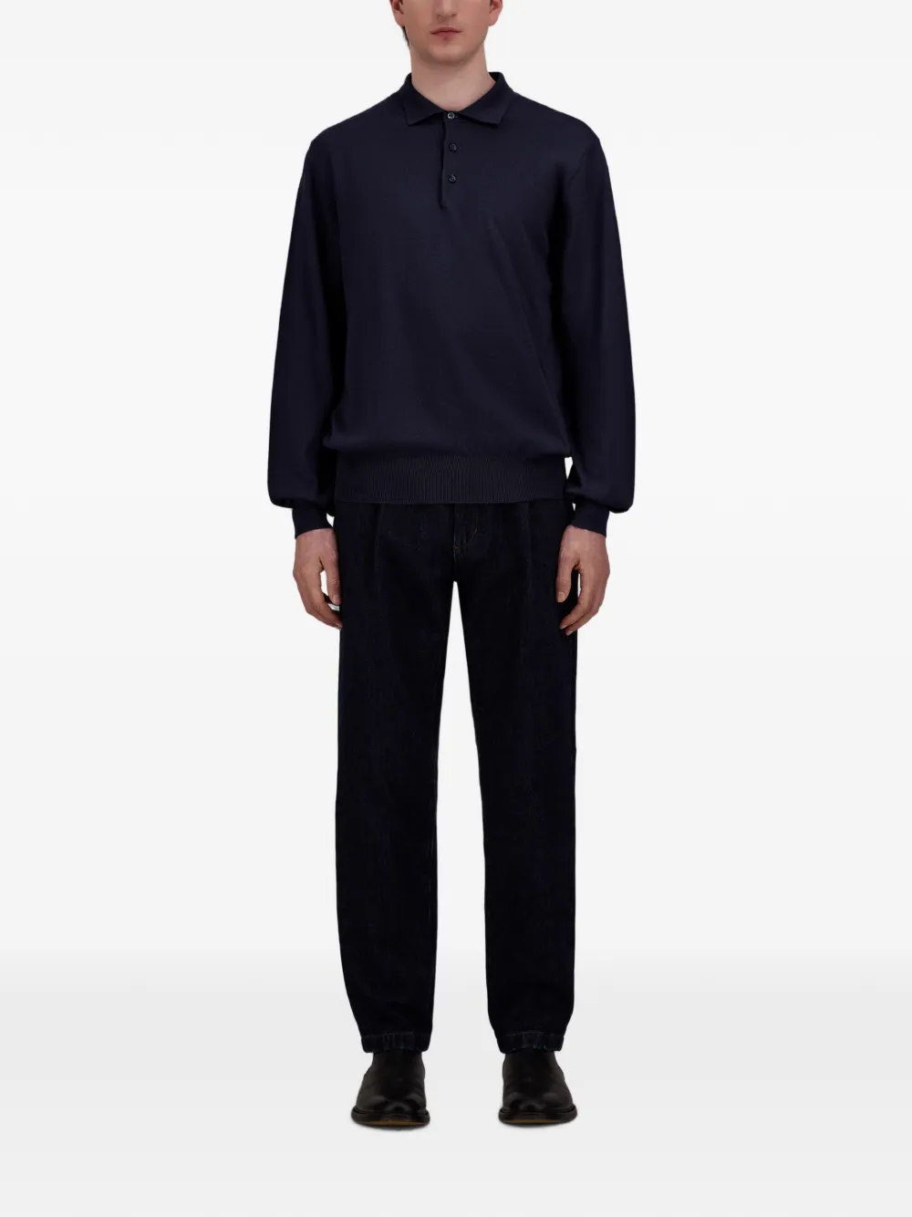 Herno Poloshirt met geribbelde zoom en lange mouwen Blauw