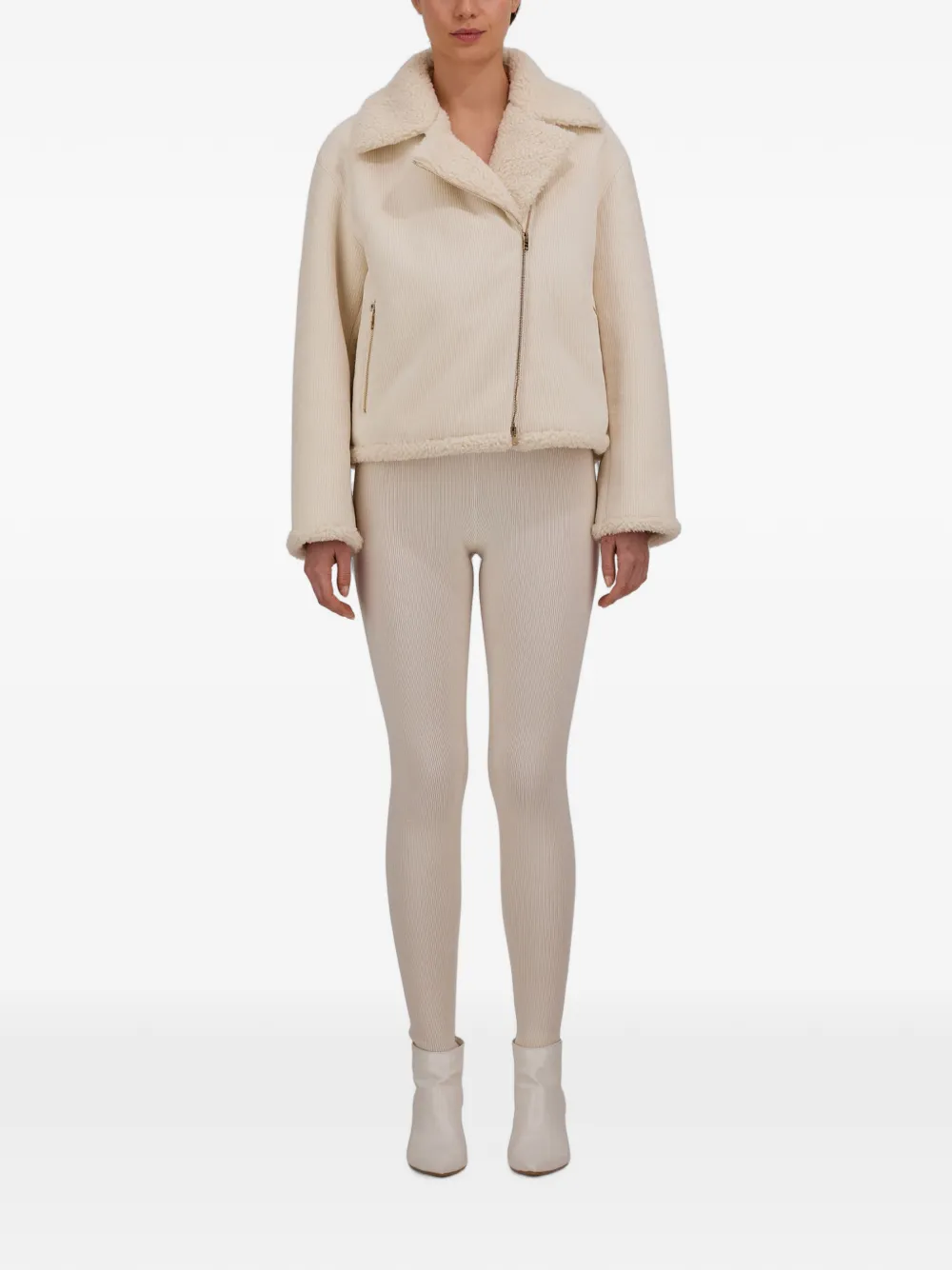 Herno Ribfluwelen bikerjack Beige