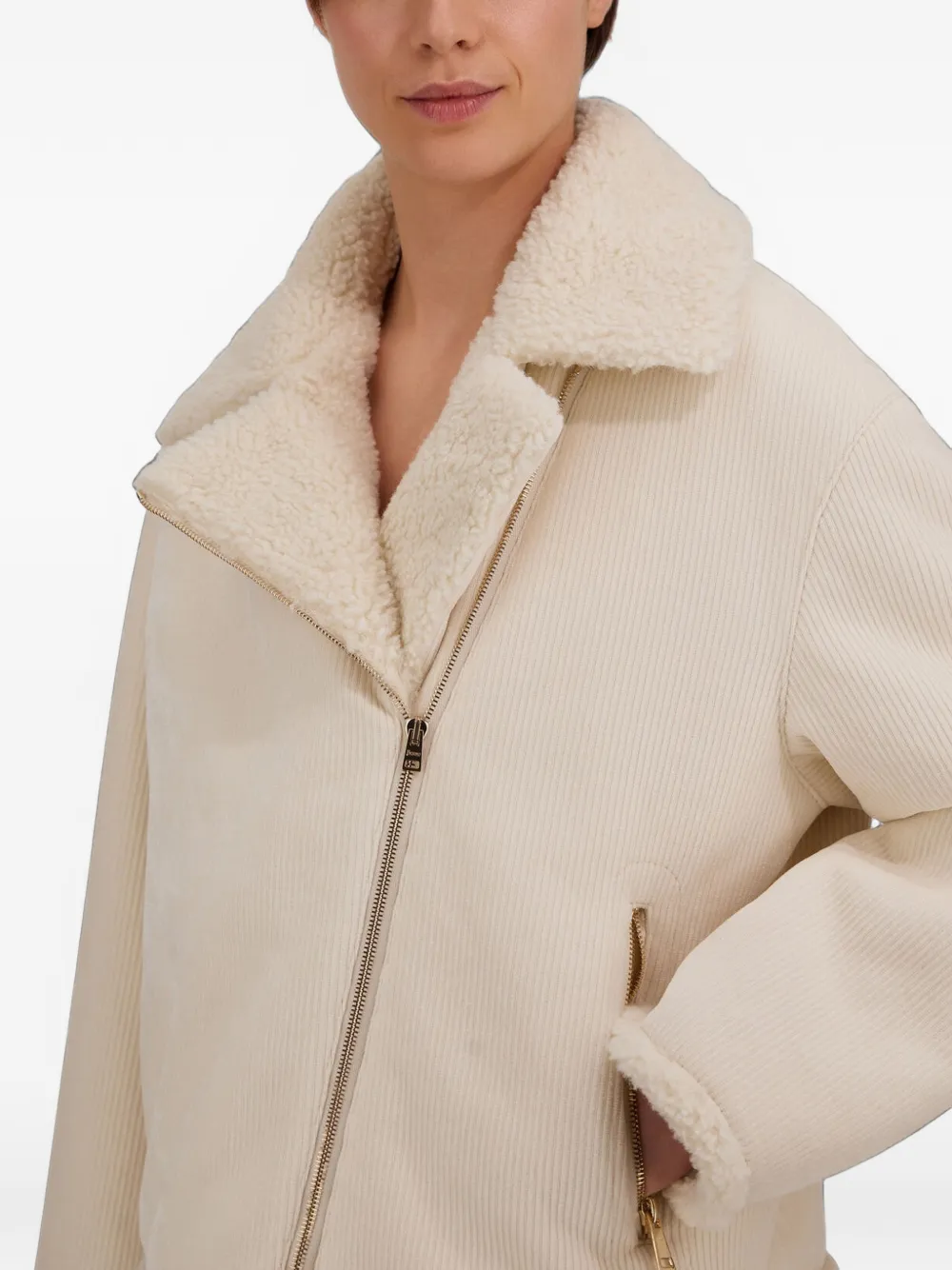 Herno Ribfluwelen bikerjack Beige